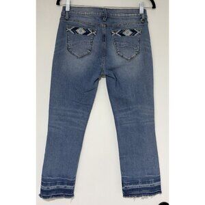 DRIFTWOOD Colette Embroidered Cropped Raw Hem Mid Rise Straight Leg Jeans Sz 28